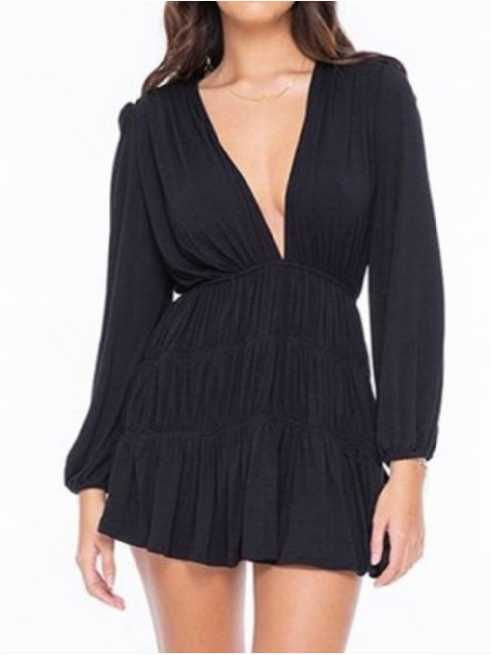 Indah Body Francesca Black Long-Sleeve V-Neck Mini Dress Sz 0